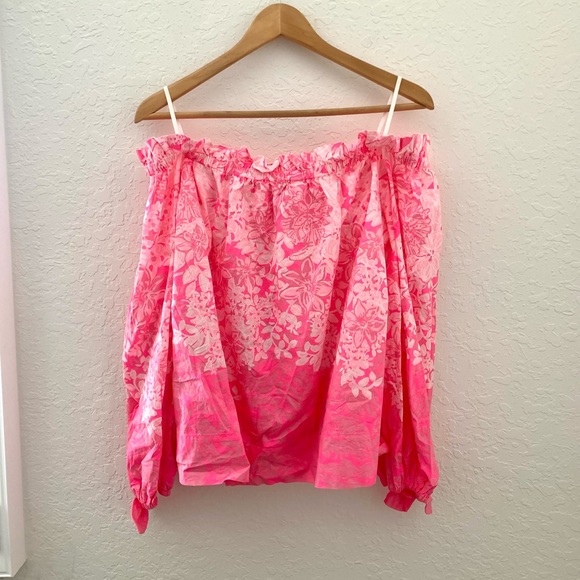 Lilly Pulitzer Jamielynn Off-Shoulder Roxie Pink Top - Picture 11 of 12